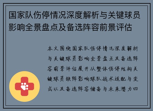 国家队伤停情况深度解析与关键球员影响全景盘点及备选阵容前景评估 国家队伤停情况深度解析与关键球员影响全景盘点及备选阵容前景评估